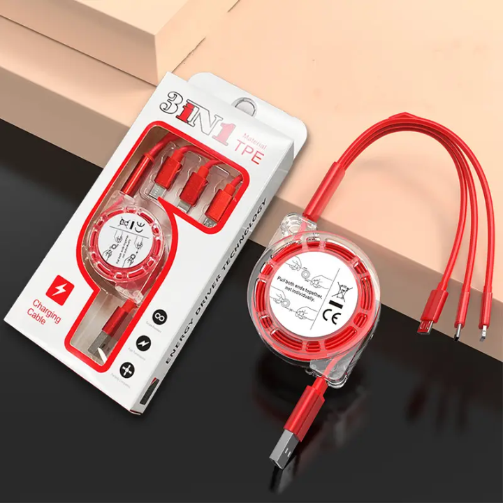 3-in-1 Retractable Fast Charging Data Cable | Multi-Connector Charging Cable